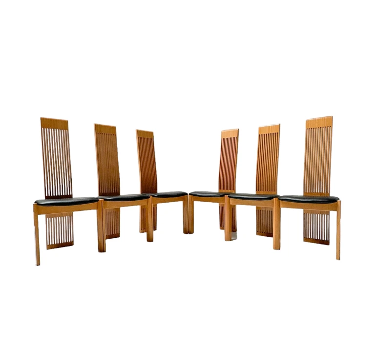 Post-Modern Slatted High Back Dining Room Chairs by Pietro Costantini, 1980s